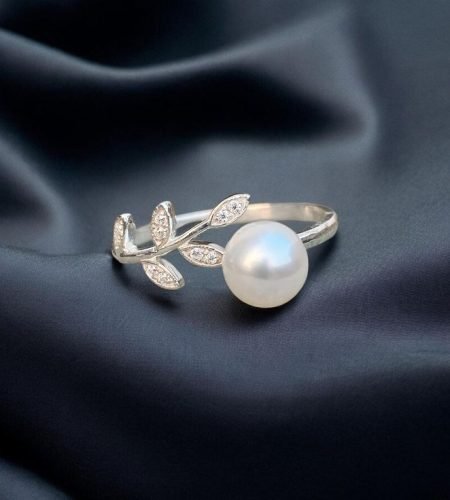 About freshwater pearl ring silver leaf band, june birthstone (1)